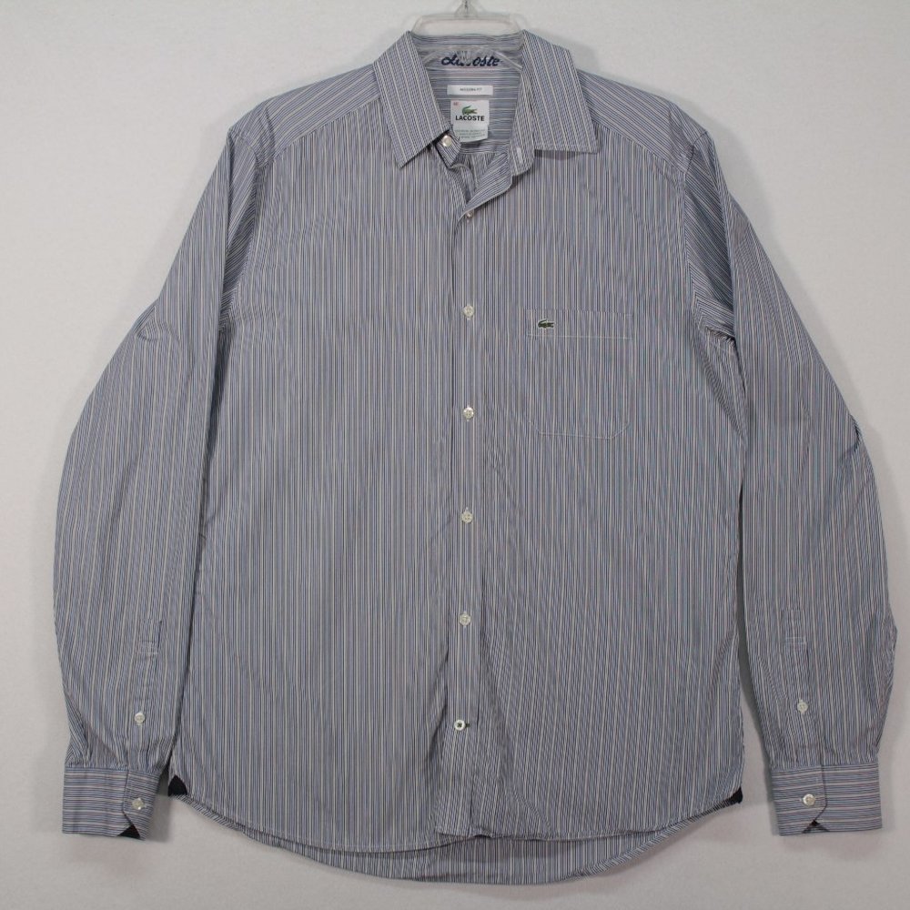 Lacoste Shirt Men's 40 Multicolor Long Sleeve Striped Modern Fit Cotton